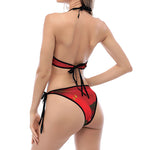 Red Amaryllis Print Halter Scoop Tie Side Bikini