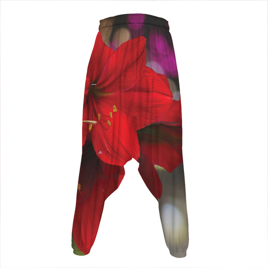 Red Amaryllis Print Hammer Pants