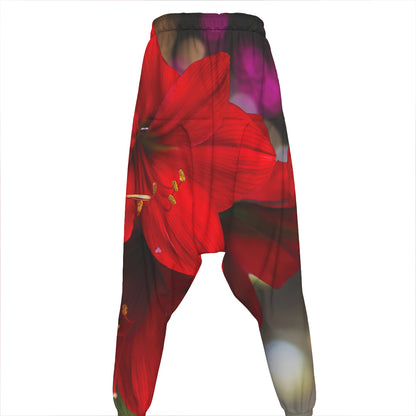 Red Amaryllis Print Hammer Pants