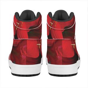 Red Amaryllis Print High Top Leather Sneakers