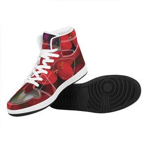 Red Amaryllis Print High Top Leather Sneakers