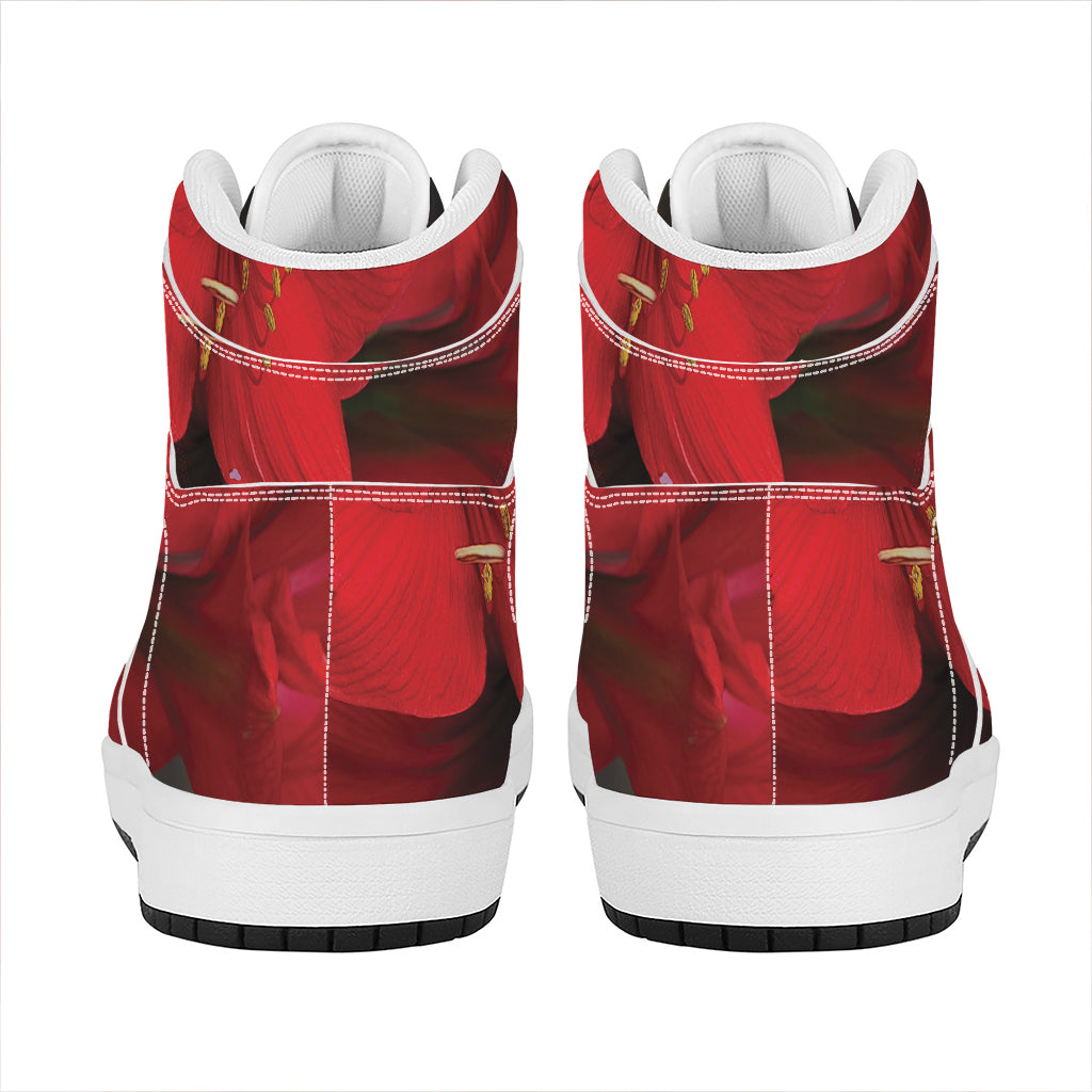 Red Amaryllis Print High Top Leather Sneakers