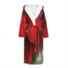 Red Amaryllis Print Hooded Bathrobe