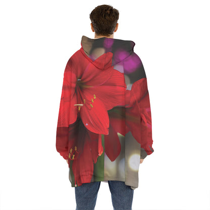 Red Amaryllis Print Hoodie Blanket
