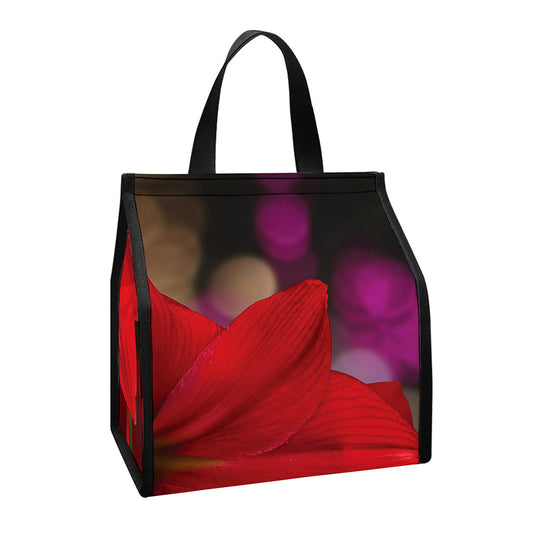 Red Amaryllis Print Insulated Lunch Tote