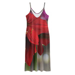 Red Amaryllis Print Jersey Midi Cami Dress