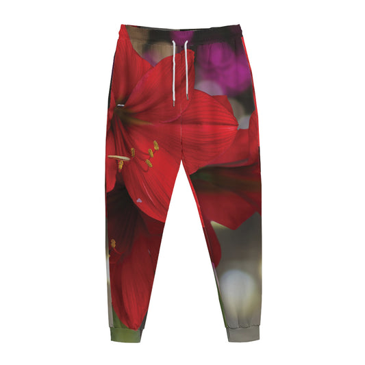 Red Amaryllis Print Jogger Pants