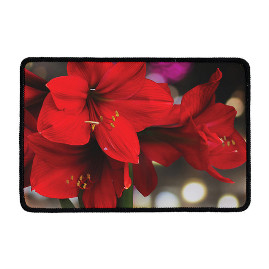 Red Amaryllis Print Kitchen Mat