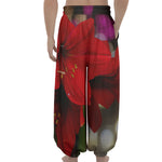 Red Amaryllis Print Lantern Pants