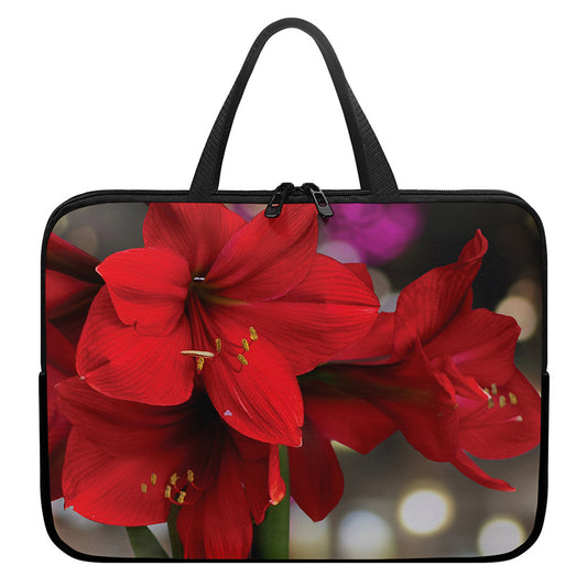 Red Amaryllis Print Laptop Sleeve With Handle