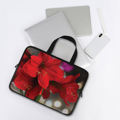 Red Amaryllis Print Laptop Sleeve With Handle