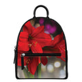 Red Amaryllis Print Leather Backpack