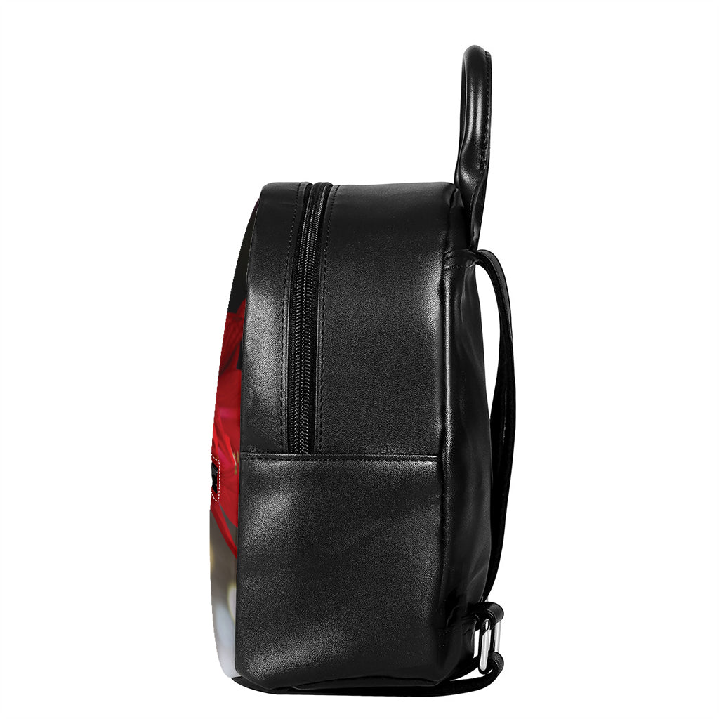 Red Amaryllis Print Leather Backpack