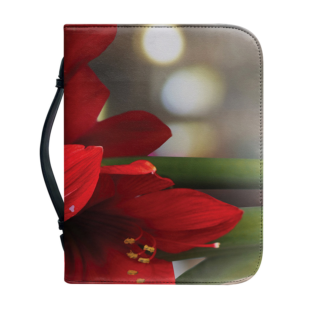 Red Amaryllis Print Leather Bible Cover