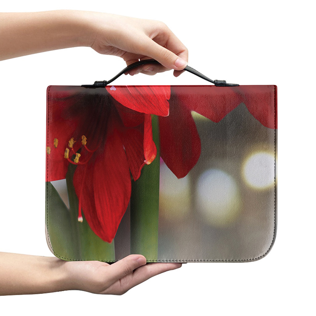 Red Amaryllis Print Leather Bible Cover