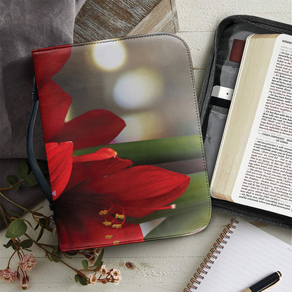 Red Amaryllis Print Leather Bible Cover