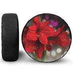 Red Amaryllis Print Leather Spare Tire Cover