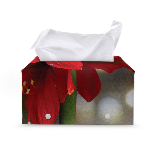 Red Amaryllis Print Leather Tissue Box Cover
