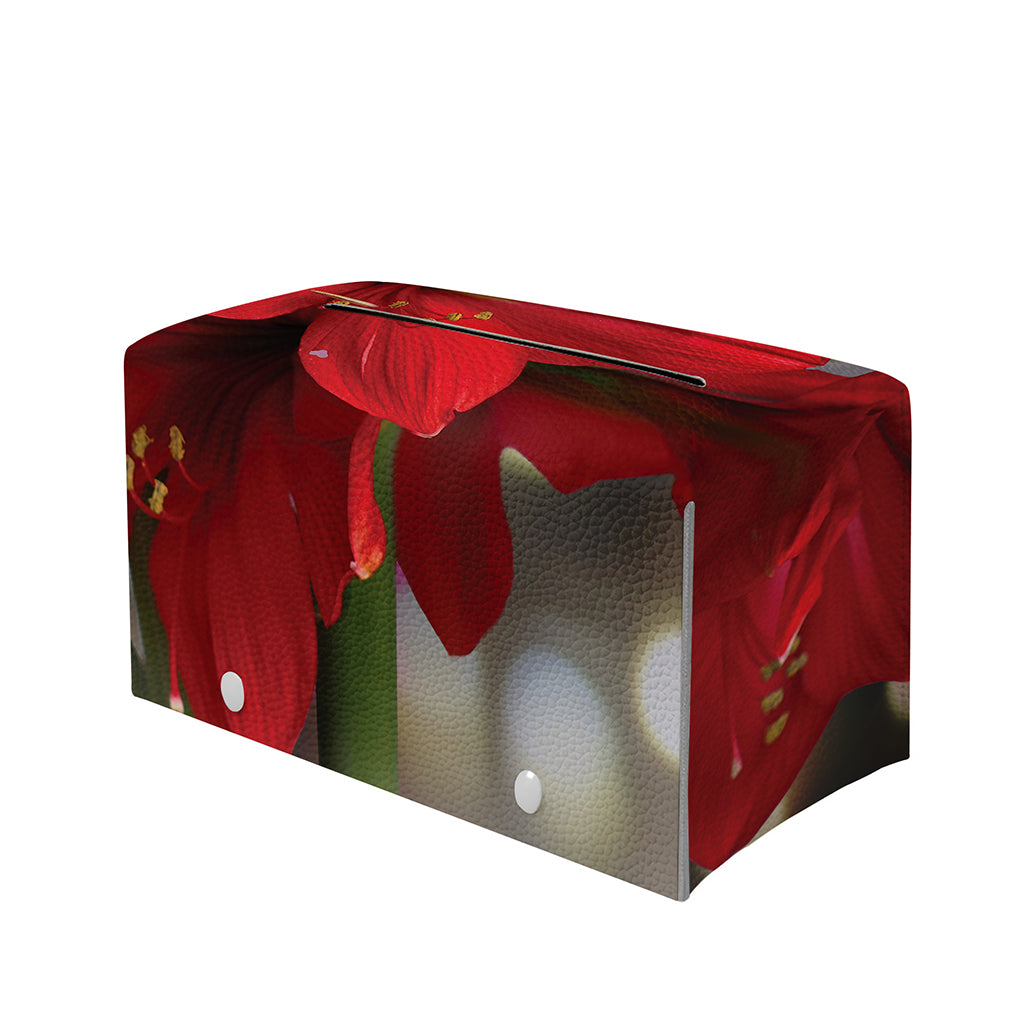Red Amaryllis Print Leather Tissue Box Cover