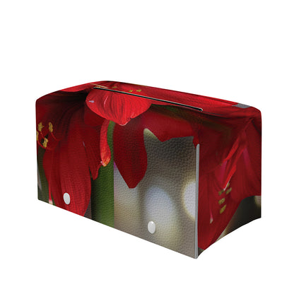 Red Amaryllis Print Leather Tissue Box Cover