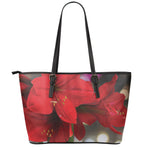 Red Amaryllis Print Leather Tote Bag