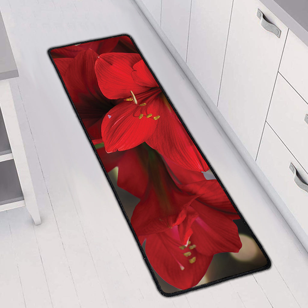 Red Amaryllis Print Long Kitchen Mat