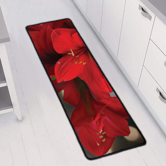 Red Amaryllis Print Long Kitchen Mat