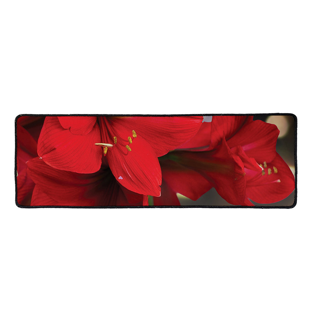 Red Amaryllis Print Long Kitchen Mat