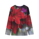 Red Amaryllis Print Long Sleeve Short Coat