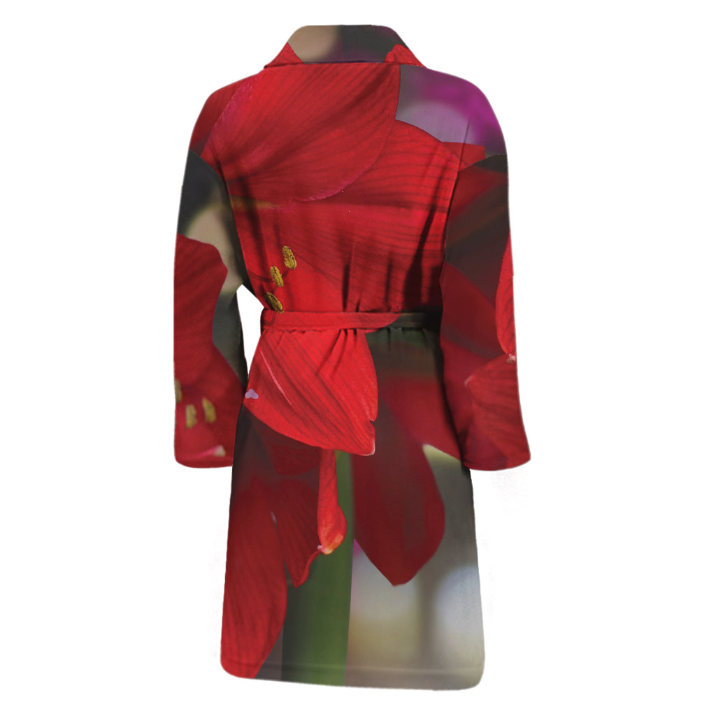 Red Amaryllis Print Men's Bathrobe