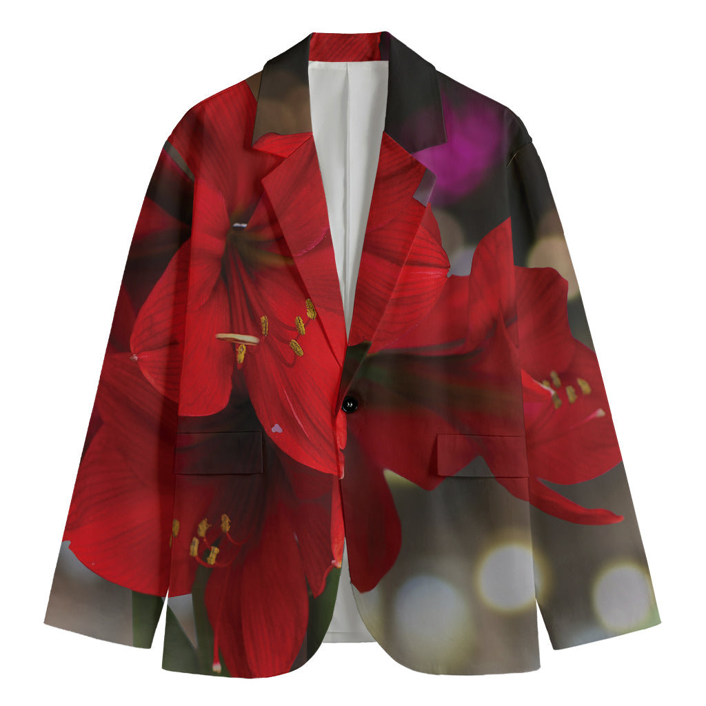 Red Amaryllis Print Men's Blazer