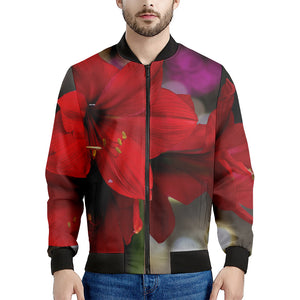 Red Amaryllis Print Men's Bomber Jacket