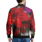 Red Amaryllis Print Men's Bomber Jacket