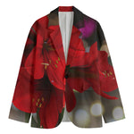 Red Amaryllis Print Men's Cotton Blazer