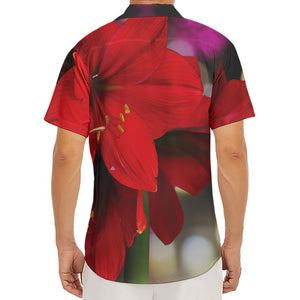 Red Amaryllis Print Men's Deep V-Neck Shirt