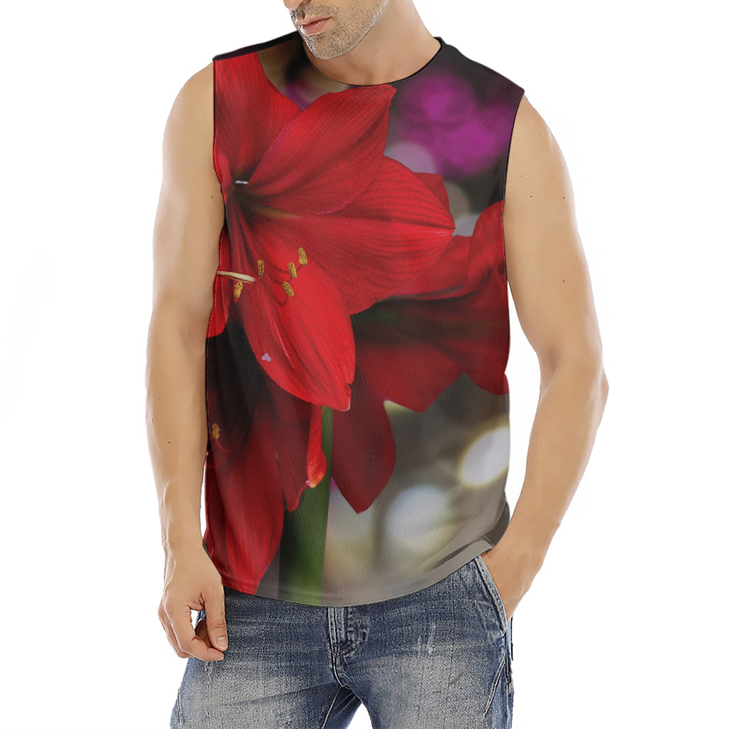 Red Amaryllis Print Men's Fitness Tank Top