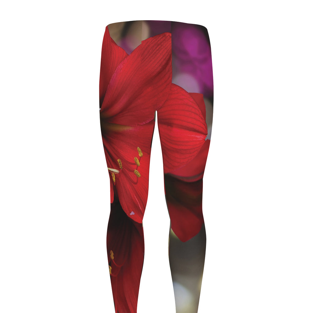 Red Amaryllis Print Men's leggings