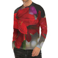 Red Amaryllis Print Men's Long Sleeve Rash Guard