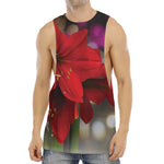 Red Amaryllis Print Men's Muscle Tank Top