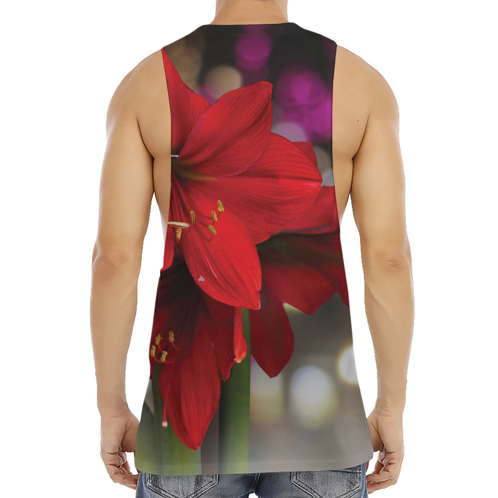 Red Amaryllis Print Men's Muscle Tank Top