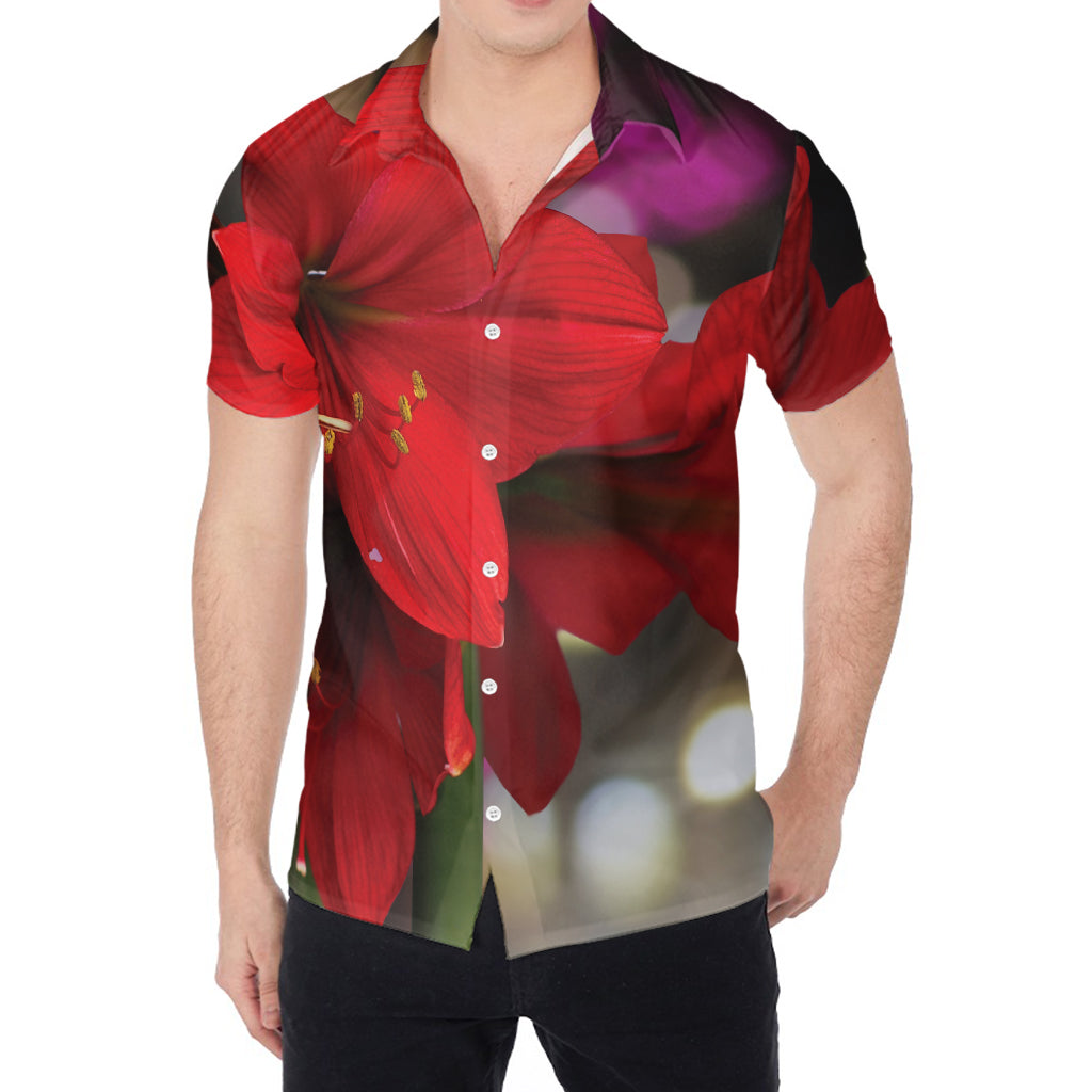 Red Amaryllis Print Men's Shirt