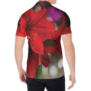 Red Amaryllis Print Men's Shirt