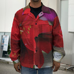 Red Amaryllis Print Men's Shirt Jacket