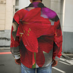 Red Amaryllis Print Men's Shirt Jacket