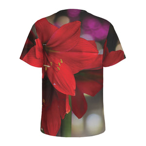 Red Amaryllis Print Men's Sports T-Shirt