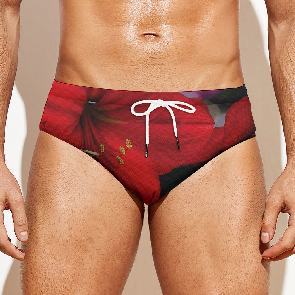 Red Amaryllis Print Men's Swim Briefs