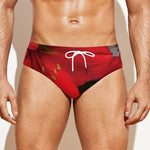 Red Amaryllis Print Men's Swim Briefs