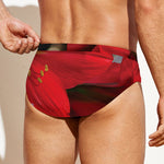 Red Amaryllis Print Men's Swim Briefs