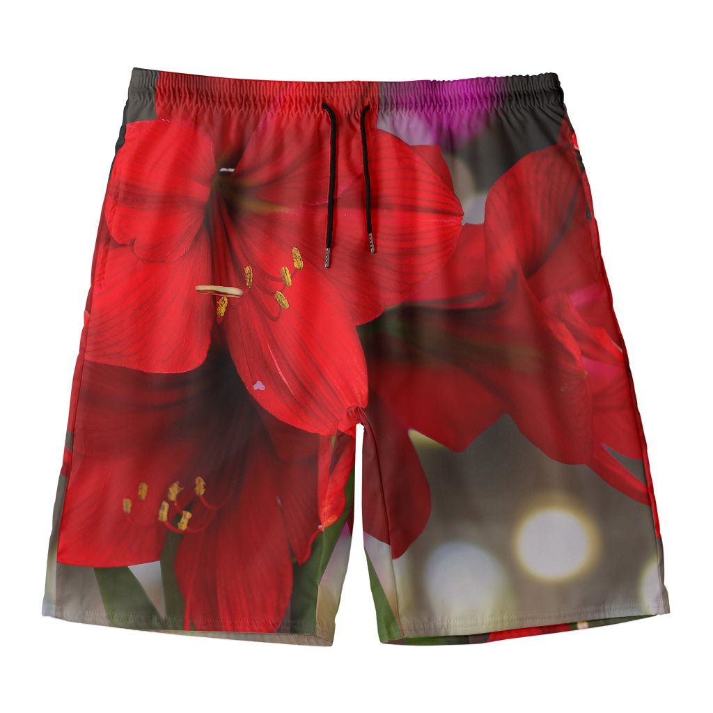 Red Amaryllis Print Men's Swim Trunks