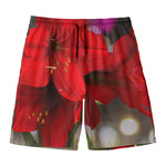 Red Amaryllis Print Men's Swim Trunks